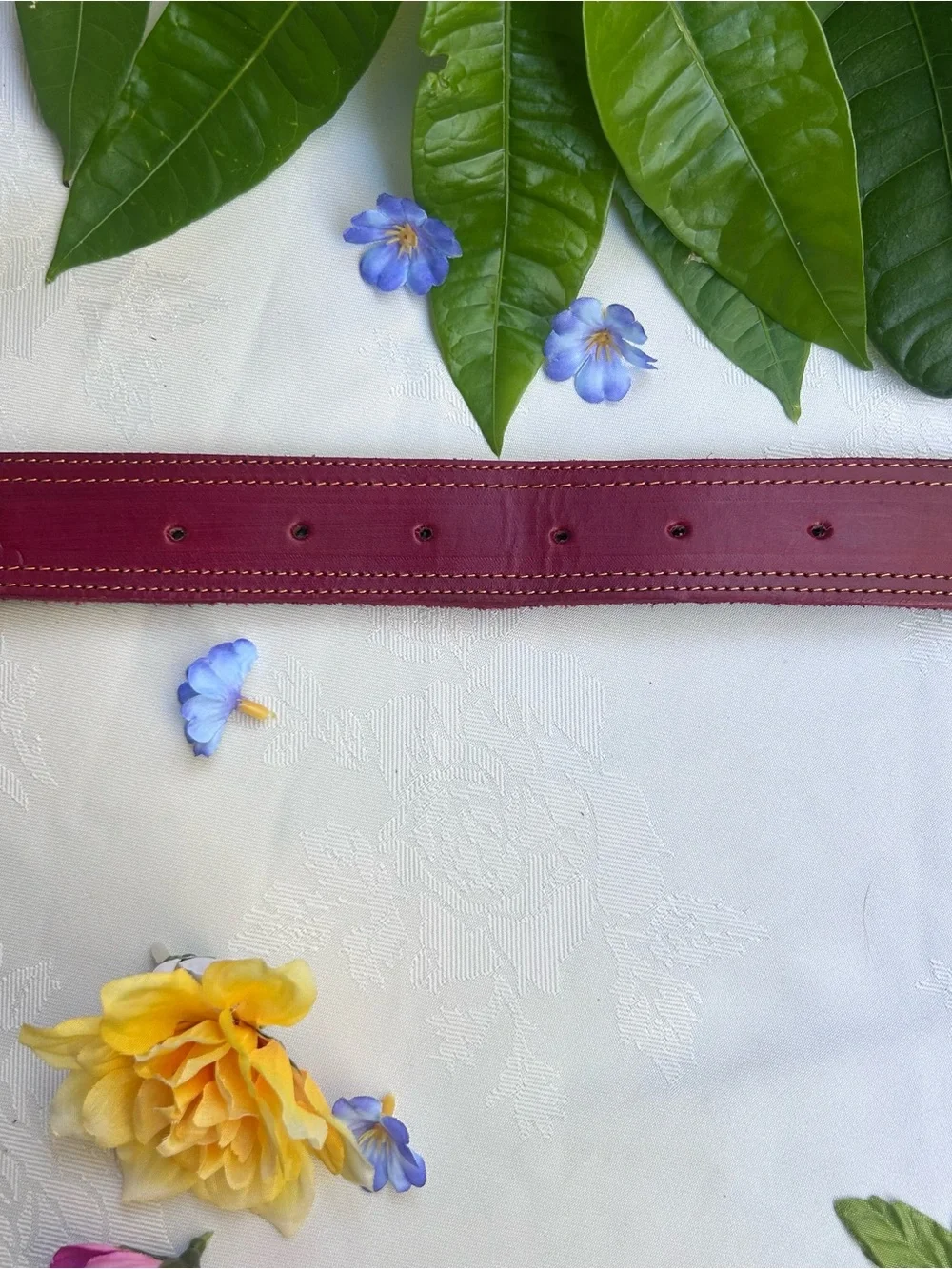 Leather Dog Collar Burgundy Red Adjustable 15-21